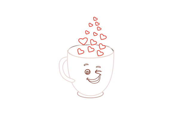 Valentine Kawaii Cute Cup Color Line for Editorial Graphics